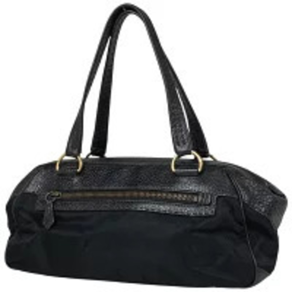 Prada Plate Shoulder Bag Handbag Nero Black Brown
